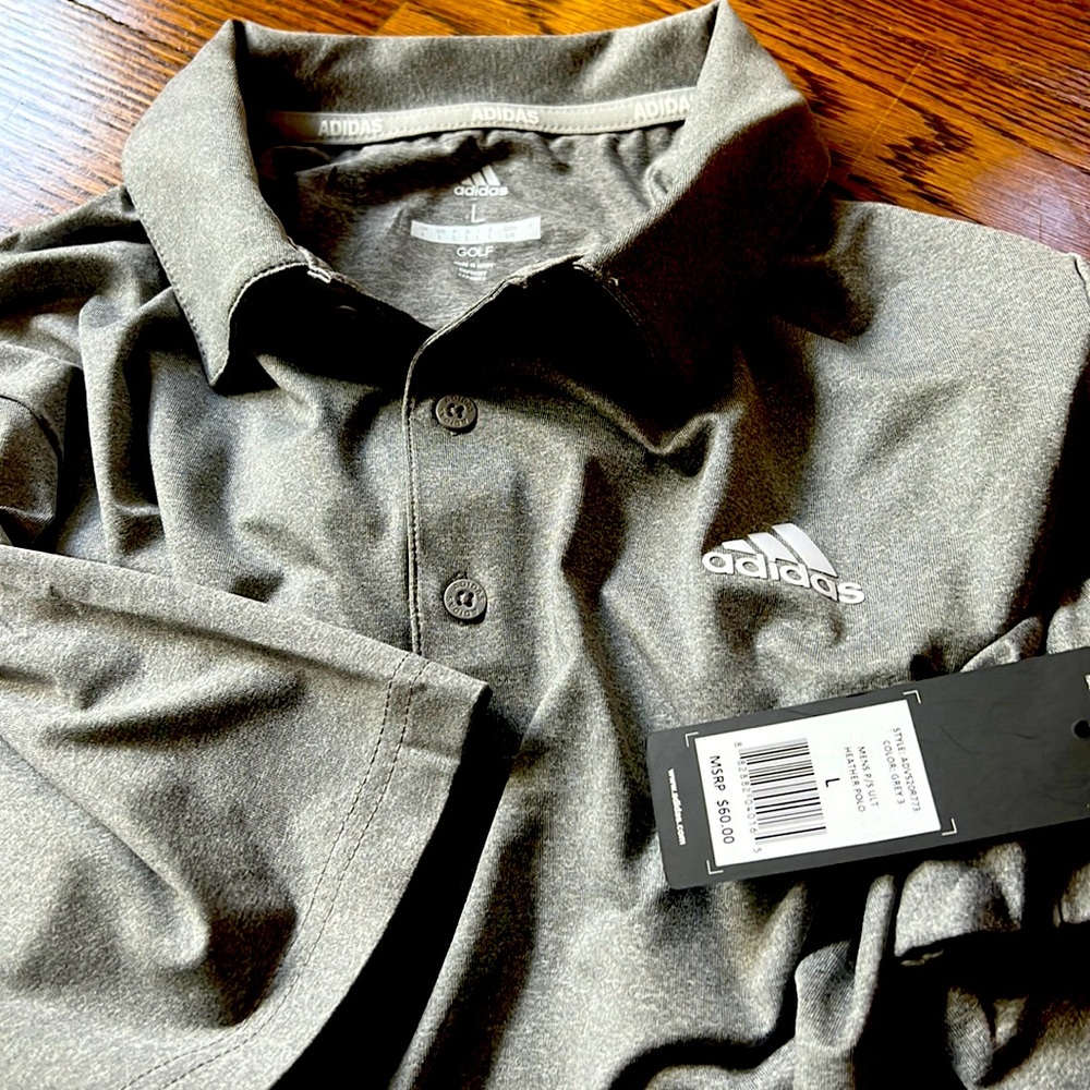 New. Super Soft Adidas Golf Heather Polo. Grey. Size: Large.